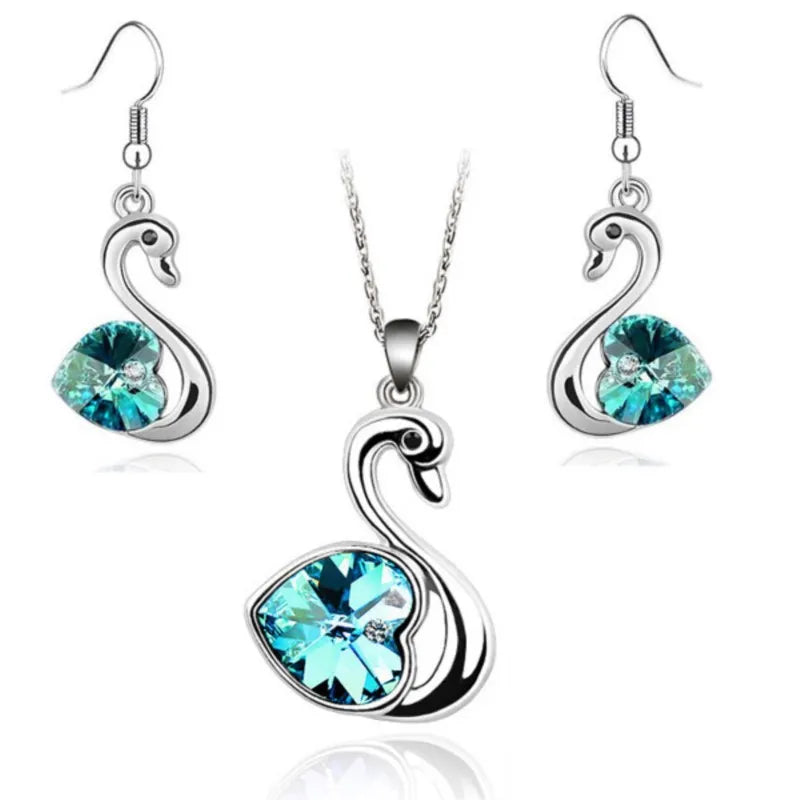 Crystal swan Pendant charm lover fashion Jewelry set birthday gift present Necklace Earring dropshipping quality charm girl date Crystal swan Pendant charm lover fashion Jewelry set birthday gift present Necklace Earring dropshipping quality charm girl date